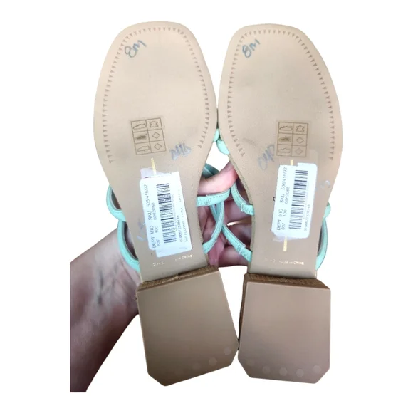 Dolce Vita Hapi Strappy Slip-on Slide Sandal Woven Geometric Block Heel Size 8 - Picture 6 of 7